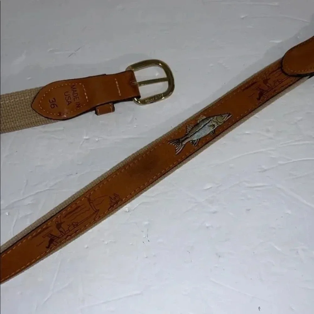 ZEP-PRO Embroidered Nubuck Fishing Scene Outdoor Wildlife Belt Size‎ 36